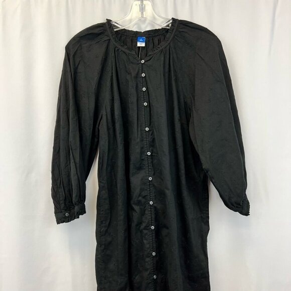 Old Navy Button Up Shift Dress Black Ruffle Jewel Neck 3/4 Sleeve S Tall New - Picture 2 of 12